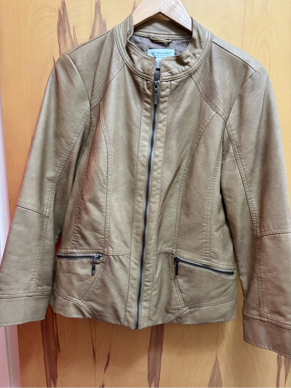 Christopher & Banks Camel Tan Faux Leather Zip Jacket